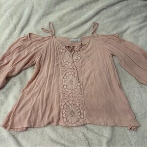 New York & Company Blush Lace Accent Blouse